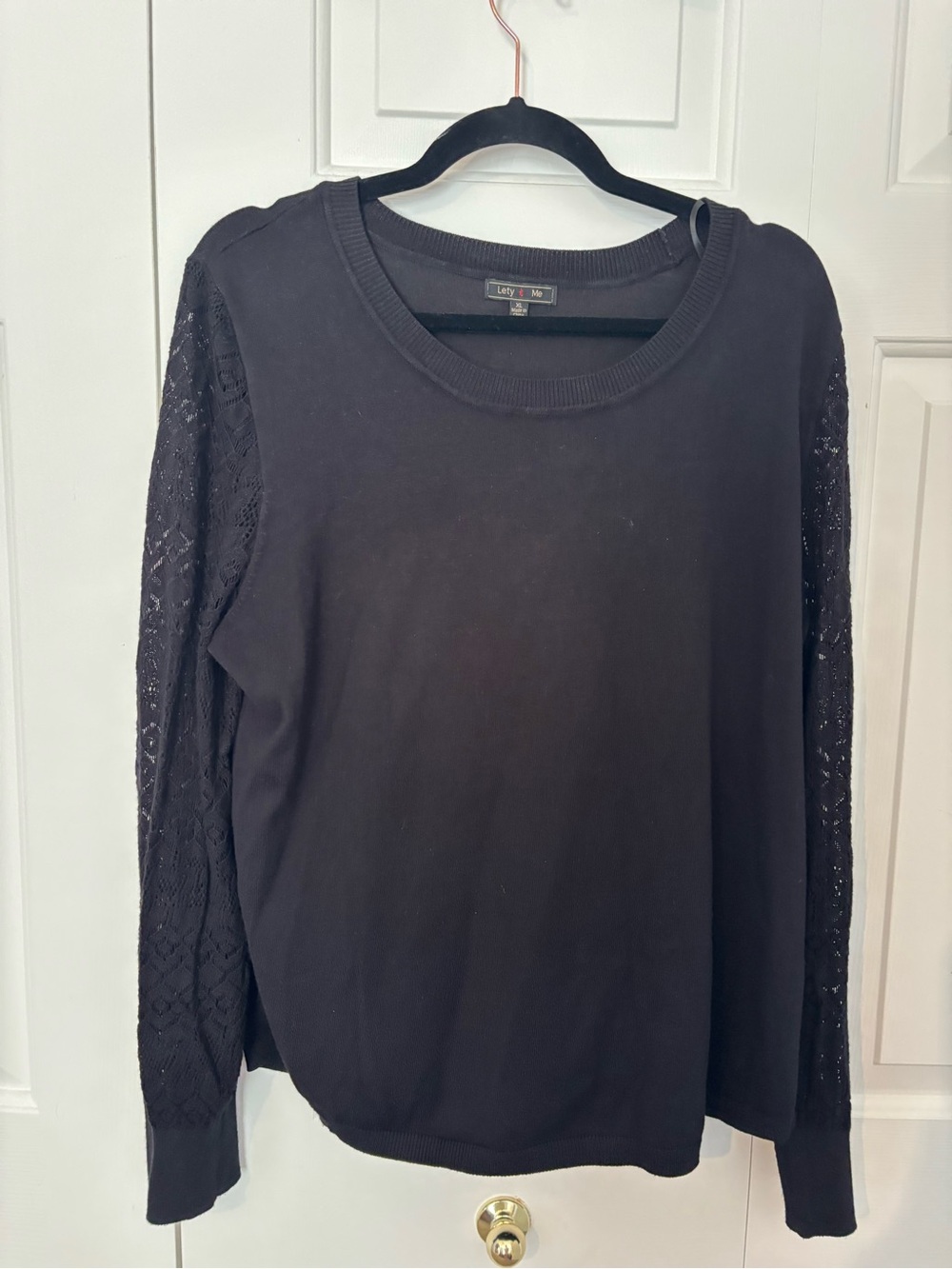 Lety & Me Black Lace-Sleeve Crewneck Sweater